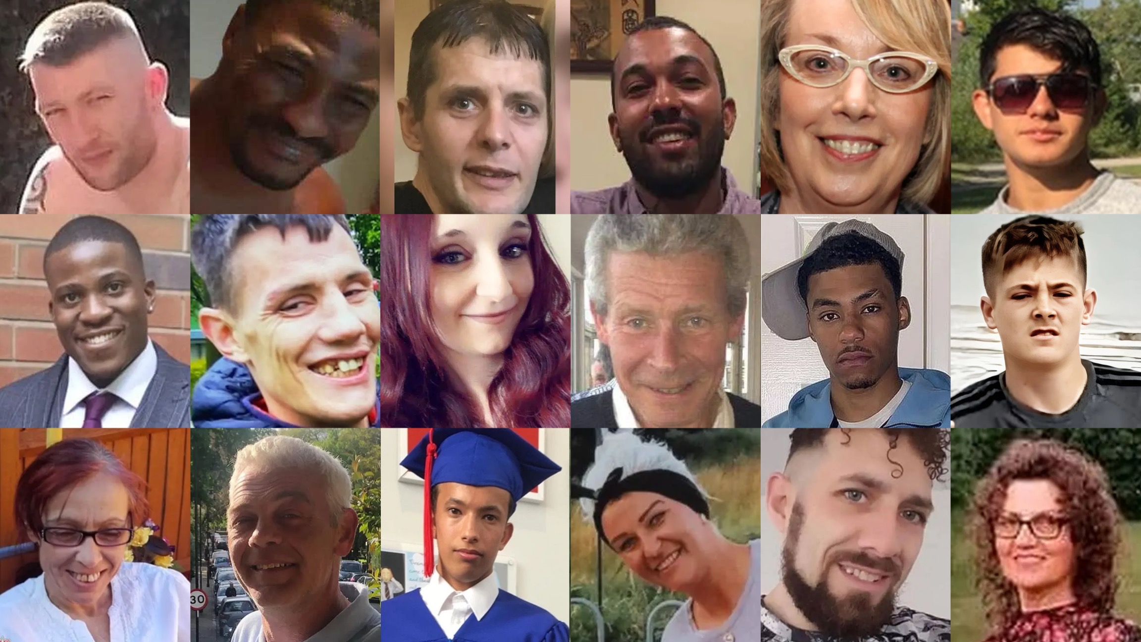 Pictures of 18 victims of homicide in England and Wales in 2021